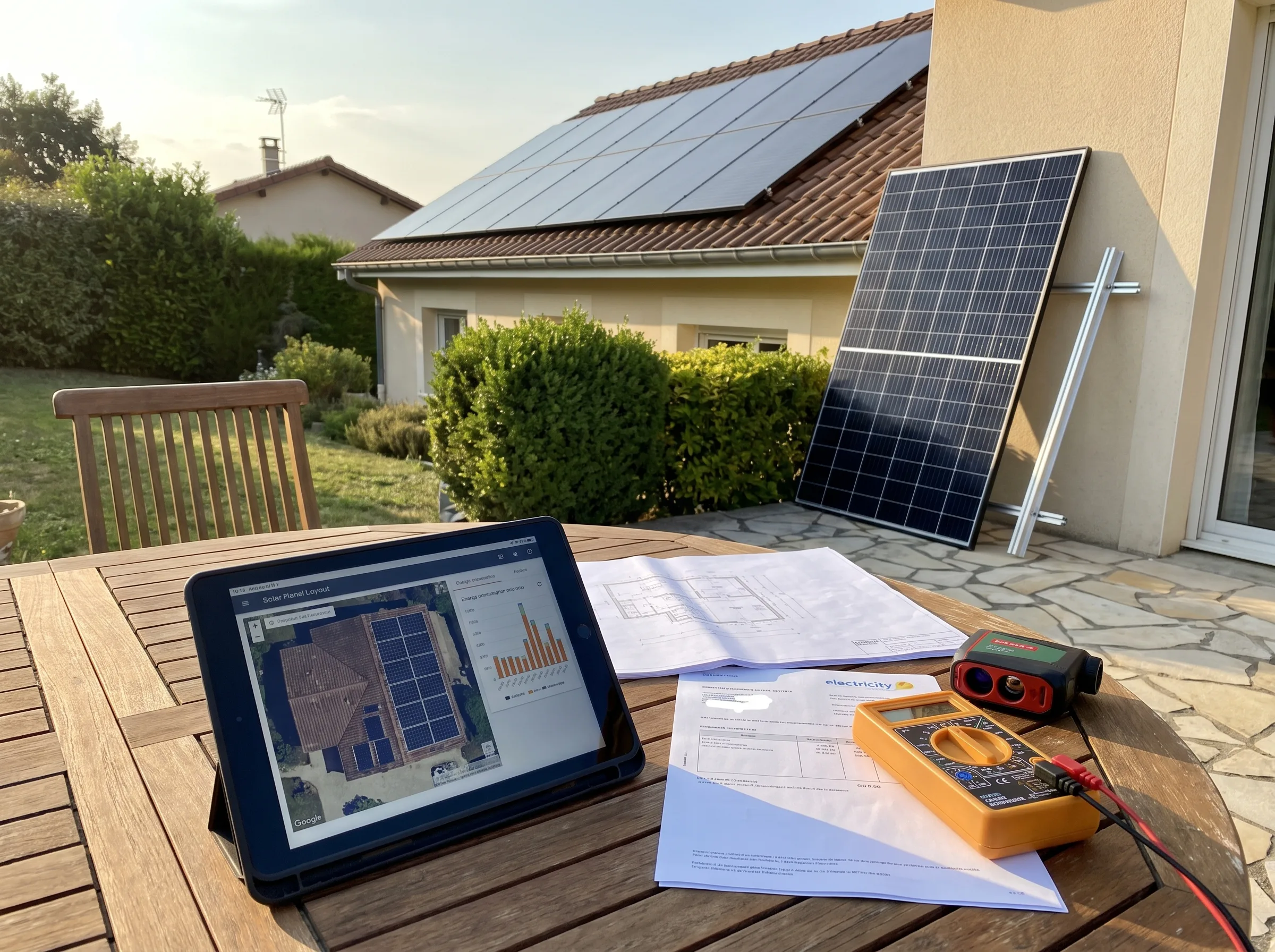 Installation de panneaux photovoltaïques sur toiture avec tableau et outils d'évaluation