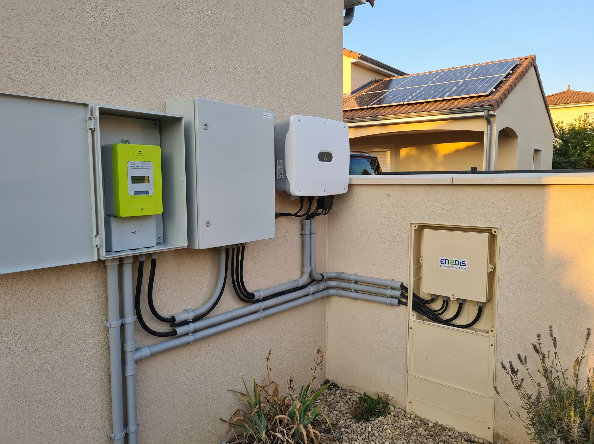 Installation de panneaux photovoltaïques avec équipements de raccordement